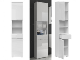 Tall Bathroom Cabinet Storage Drawer Unit Freestanding Slim Narrow Tallboy Modern White Gloss - Spice - thumbnail 2
