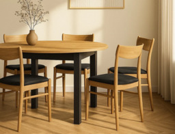 Round Kitchen Table Extendable Dining Table 105cm to 240cm Oval Oak Effect Top Black Legs 4 to 12 Seater – Indus - thumbnail 4