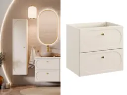 Bathroom Vanity Unit 600mm Modern Retro Gatsby Wall Cabinet Floating 2 Soft Close Drawers Milled Beige Cashmere - Donna