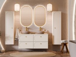 Bathroom Vanity Unit 600mm Modern Retro Gatsby Wall Cabinet Floating 2 Soft Close Drawers Milled Beige Cashmere - Donna - thumbnail 2