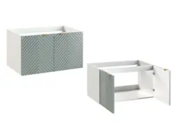 Wall Bathroom Set 800mm Vanity Cabinet and Tall Storage Tallboy Unit Ribbed Fluted Soft Green Doors - Cara - thumbnail 2