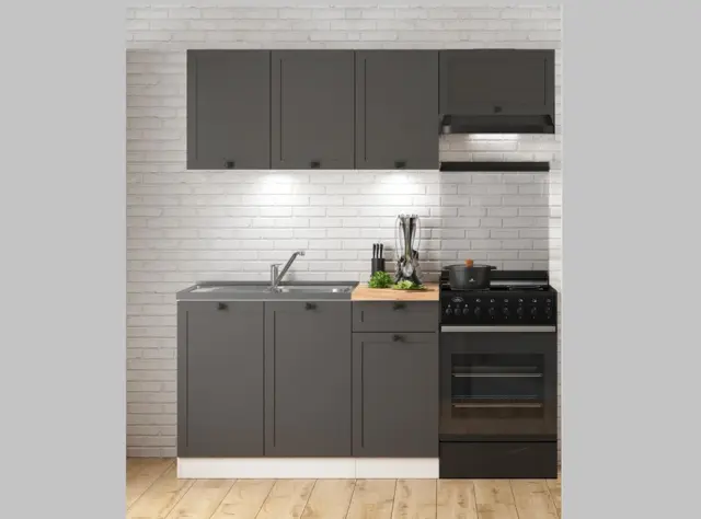 Kitchen Cabinet Set Kitchenette Units Grey Shaker Freestanding 5 Cupboards 170cm DIY Complete Set - Junona - image 1