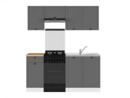 Kitchen Cabinet Set Kitchenette Units Grey Shaker Freestanding 5 Cupboards 170cm DIY Complete Set - Junona - thumbnail 3