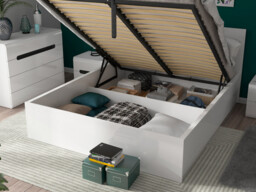 King Size Ottoman Storage Bed White Gloss Frame Gas Lift Up Storage Compartment Modern Euro 160cm - Tetrix - thumbnail 2