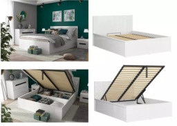King Size Ottoman Storage Bed White Gloss Frame Gas Lift Up Storage Compartment Modern Euro 160cm - Tetrix - thumbnail 1
