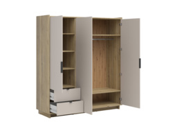 Cashmere Beige Wardrobe with Drawers Triple Door Bedroom Storage with Oak Cabinet - Dalva - thumbnail 4