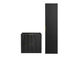 Bathroom Vanity with Tallboy 600mm Drawer Set Ribbed Textured Black Modern Two Wall Hung Floating Cabinets - Adel - thumbnail 4