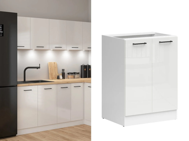 600mm Kitchen Base Unit 2 Door Cabinet Modern Freestanding Cupboard 60cm Chalk White Gloss - Junona - image 1