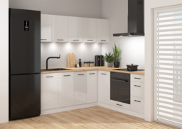 600mm Kitchen Base Unit 2 Door Cabinet Modern Freestanding Cupboard 60cm Chalk White Gloss - Junona - thumbnail 2