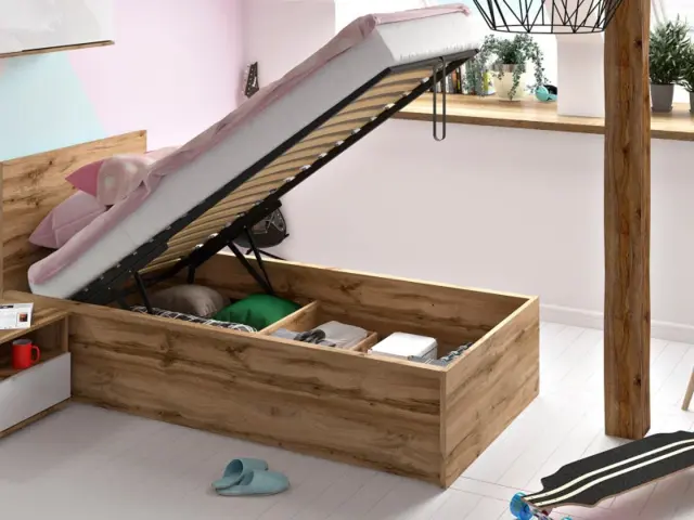 Modern Sturdy Ottoman Euro 90cm Single Bed Frame Gas Lift Up Storage Wotan Oak - Tetrix - image 1