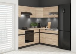 Kitchen Corner Wall Unit 600mm L Shaped Cabinet Dark Wood Wenge Cupboard Sonoma Oak Door - Junona - thumbnail 4
