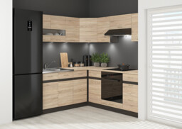 Kitchen Corner Wall Unit 600mm L Shaped Cabinet Dark Wood Wenge Cupboard Sonoma Oak Door - Junona - thumbnail 3
