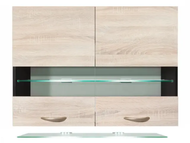 Glass Shelf with LED Lights for 800mm Wide Kitchen Cabinets Display Shelving - Junona - image 1