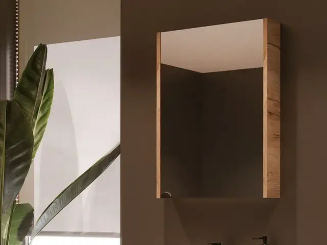 Mirror Bathroom Cabinet Mirrored Small Wall Unit Slimline Cupboard 500mm Gold Craft Oak Wooden Finish – Avir - image 1