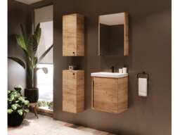 Mirror Bathroom Cabinet Mirrored Small Wall Unit Slimline Cupboard 500mm Gold Craft Oak Wooden Finish – Avir - thumbnail 4