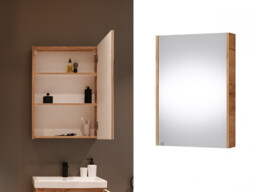 Mirror Bathroom Cabinet Mirrored Small Wall Unit Slimline Cupboard 500mm Gold Craft Oak Wooden Finish – Avir - thumbnail 2