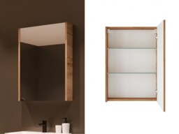 Mirror Bathroom Cabinet Mirrored Small Wall Unit Slimline Cupboard 500mm Gold Craft Oak Wooden Finish – Avir - thumbnail 3