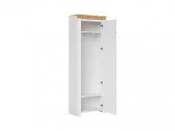 Tall Cabinet Slim Single Wardrobe White Gloss Storage Unit Scandi Hallway Oak Effect - Holten - thumbnail 4