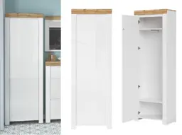 Tall Cabinet Slim Single Wardrobe White Gloss Storage Unit Scandi Hallway Oak Effect - Holten - thumbnail 1