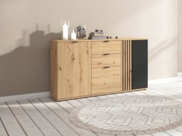 Sideboard Storage Cabinet Large Wide Chest of Drawers Fluted Slatted Black and Oak 150cm Unit – Vabres - thumbnail 2