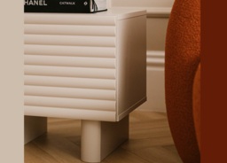 Beige Bedside Table Side Cabinet Ribbed Fluted Cashmere Nightstand with Storage – Toyo - thumbnail 2