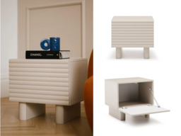 Beige Bedside Table Side Cabinet Ribbed Fluted Cashmere Nightstand with Storage – Toyo - thumbnail 3