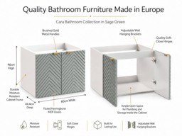 Bathroom Vanity Unit 600mm Cabinet Wall Hung Floating Ribbed Fluted Doors Soft Green - Cara - thumbnail 2