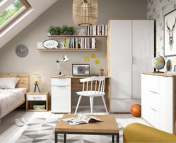 Office Desk with Drawer Cabinet Storage Modern White Gloss and Oak Computer Study 120cm Desk - Zele - thumbnail 3