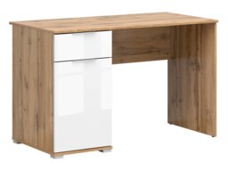Office Desk with Drawer Cabinet Storage Modern White Gloss and Oak Computer Study 120cm Desk - Zele - thumbnail 4