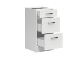 Kitchen Drawer Unit Cabinet 400mm Base 3 Drawer Storage Modern Freestanding Chalk White Gloss - Junona - thumbnail 4