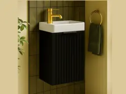 Slimline Vanity Unit with Small Sink Wash Basin Compact Cloakroom Cabinet Black Ribbed 400mm Wall Mounted - Adel