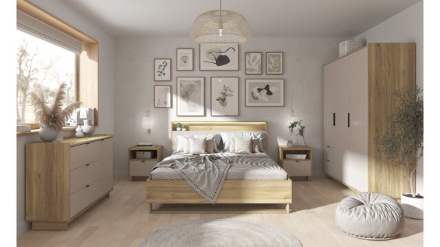 Cashmere Beige Bedroom Furniture Set King Size Ottoman Bed with Wardrobe and Bedside Cabinets - Dalva - image 1