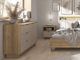 Cashmere Beige Bedroom Furniture Set King Size Ottoman Bed with Wardrobe and Bedside Cabinets - Dalva - thumbnail 2