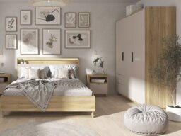 Cashmere Beige Bedroom Furniture Set King Size Ottoman Bed with Wardrobe and Bedside Cabinets - Dalva - thumbnail 3