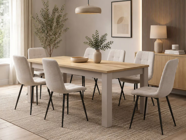 Extendable Dining Table Beige and Light Oak 4 6 8 10 Seater Extending 160cm to 240cm – Net - image 1