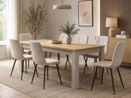Extendable Dining Table Beige and Light Oak 4 6 8 10 Seater Extending 160cm to 240cm – Net