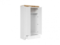 Double Wardrobe with Drawer 2 Door Cabinet Hanging Rail Storage White Gloss Oak Scandi - Holten - thumbnail 4