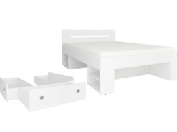 White Double Bed Frame with Storage Underbed Drawers Side Shelves 140cm Euro Solid Wood Slats - Nepo - thumbnail 4
