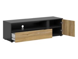 TV Stand Cabinet Modern 155cm Long Living Room TV Unit with Storage Soft Clo Black Matt Oak Effect Slats – Luen - thumbnail 3