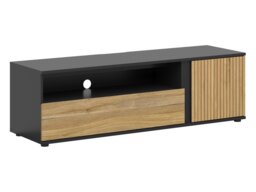 TV Stand Cabinet Modern 155cm Long Living Room TV Unit with Storage Soft Clo Black Matt Oak Effect Slats – Luen - thumbnail 2