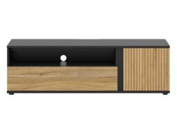 TV Stand Cabinet Modern 155cm Long Living Room TV Unit with Storage Soft Clo Black Matt Oak Effect Slats – Luen - thumbnail 4