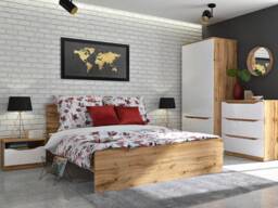 King Size Bed Frame Hight Headboard Euro 160cm Wooden Slats Modern Wotan Oak Effect - Zele
