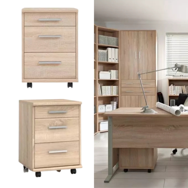 Mobile Pedestal Drawers Storage Unit Home Office Furniture Modern Sonoma Oak Effect - BRW Office - image 1