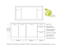 Kitchen Cabinets Cupboards Set of 3 Base Units 180cm Soft Close White High Gloss Scandi Utility Storage Set - Ella - thumbnail 3