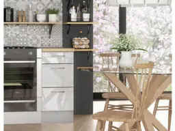 Kitchen Cabinets Cupboards Set of 3 Base Units 180cm Soft Close White High Gloss Scandi Utility Storage Set - Ella - thumbnail 2