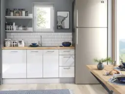 Kitchen Cabinets Cupboards Set of 3 Base Units 180cm Soft Close White High Gloss Scandi Utility Storage Set - Ella