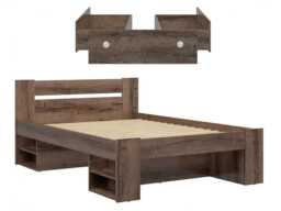 Double Bed Frame with Storage Shelves Underbed Drawers 140cm Solid Wood Slats Dark Oak Effect - Nepo - thumbnail 4