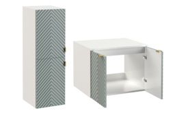 Wall Bathroom Set 600mm Vanity Cabinet Tall Storage Unit Ribbed Fluted Soft Green Doors with White Worktop - Cara - thumbnail 2