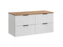 Bathroom Double Vanity Unit 4 Drawers Floating Wall Cabinet 120cm Oak Countertop with Ribbed White Fronts - Adel - thumbnail 3