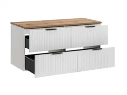Bathroom Double Vanity Unit 4 Drawers Floating Wall Cabinet 120cm Oak Countertop with Ribbed White Fronts - Adel - thumbnail 4